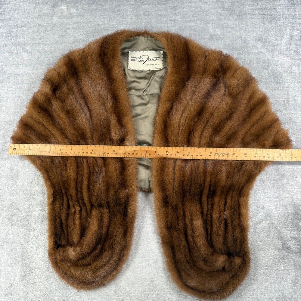 Brodey Draimin Furs Stole Women OS Brown Vintage Real Fur Wrap Glam Mob Wife - Picture 10 of 11